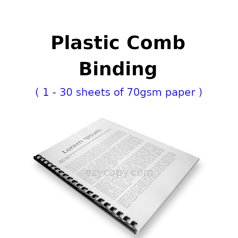 Plastic Comb Binding (1 - 30 sheets of 70gsm paper)