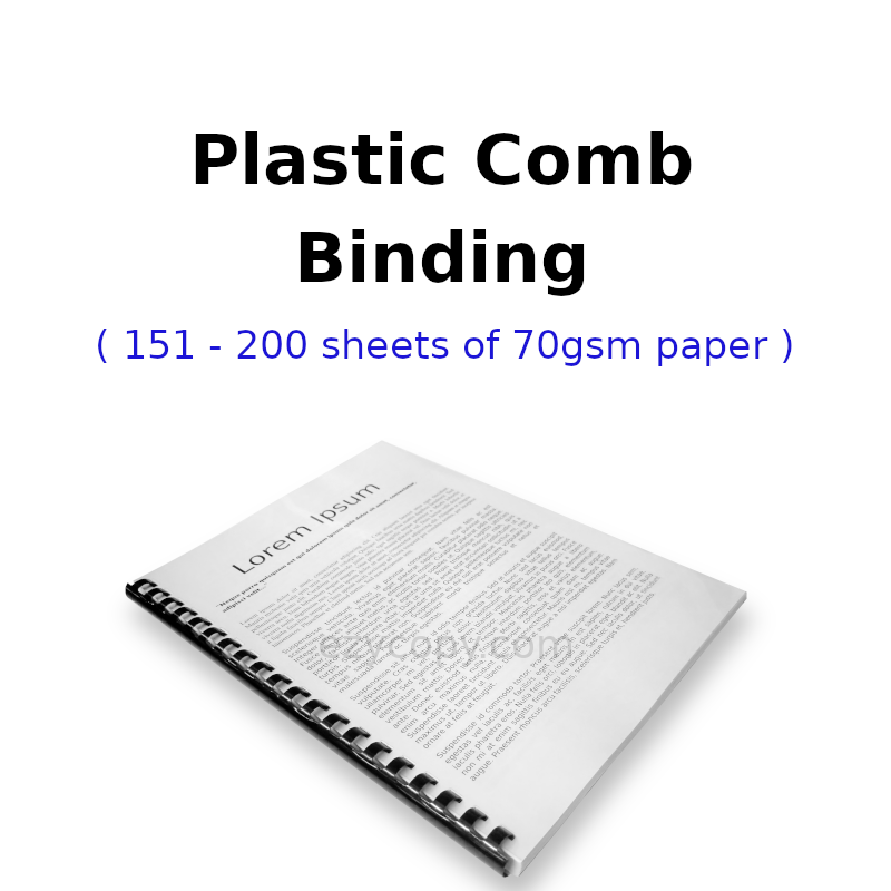 Plastic Comb Binding (151 - 200 sheets of 70gsm paper)