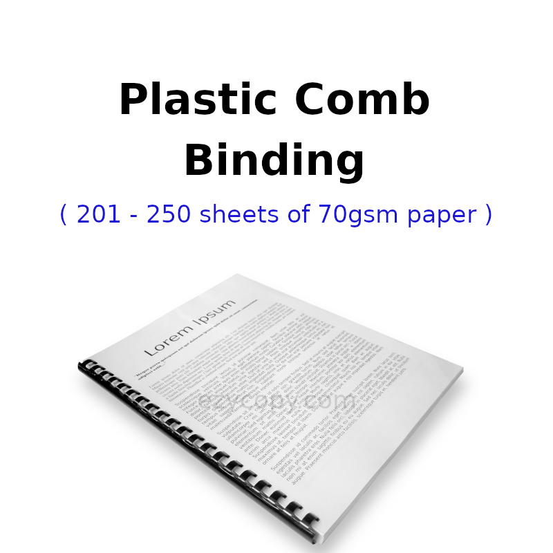 Plastic Comb Binding (201 - 250 sheets of 70gsm paper)